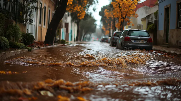 Rua de Lisboa inundada durante uma tempestade